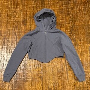 Hollister Cropped Corset Hoodie Zip Up Gray Size M Fitted Y2K